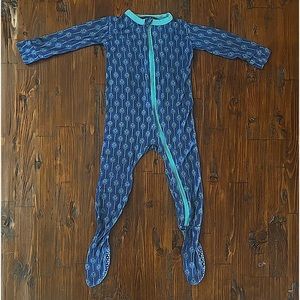 KicKee Pants Little Boys Print Footie with Snaps - Navy Leaf Lattice, 9-12 Mo